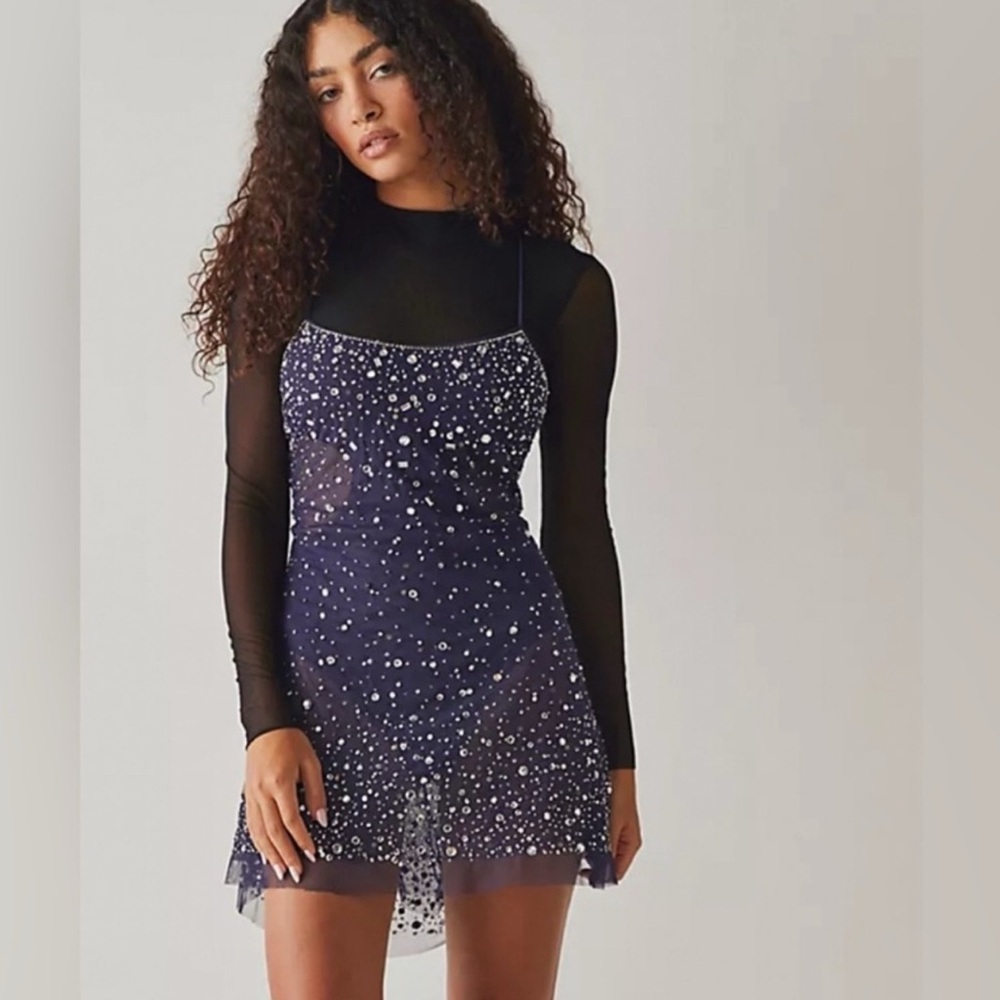 Free People Black and Blue Slip Mini Dress